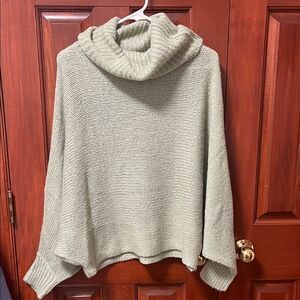 Poof Apparel Cowl Neck Sweater Relaxed Knit Long Sleeve Light Gray Size L